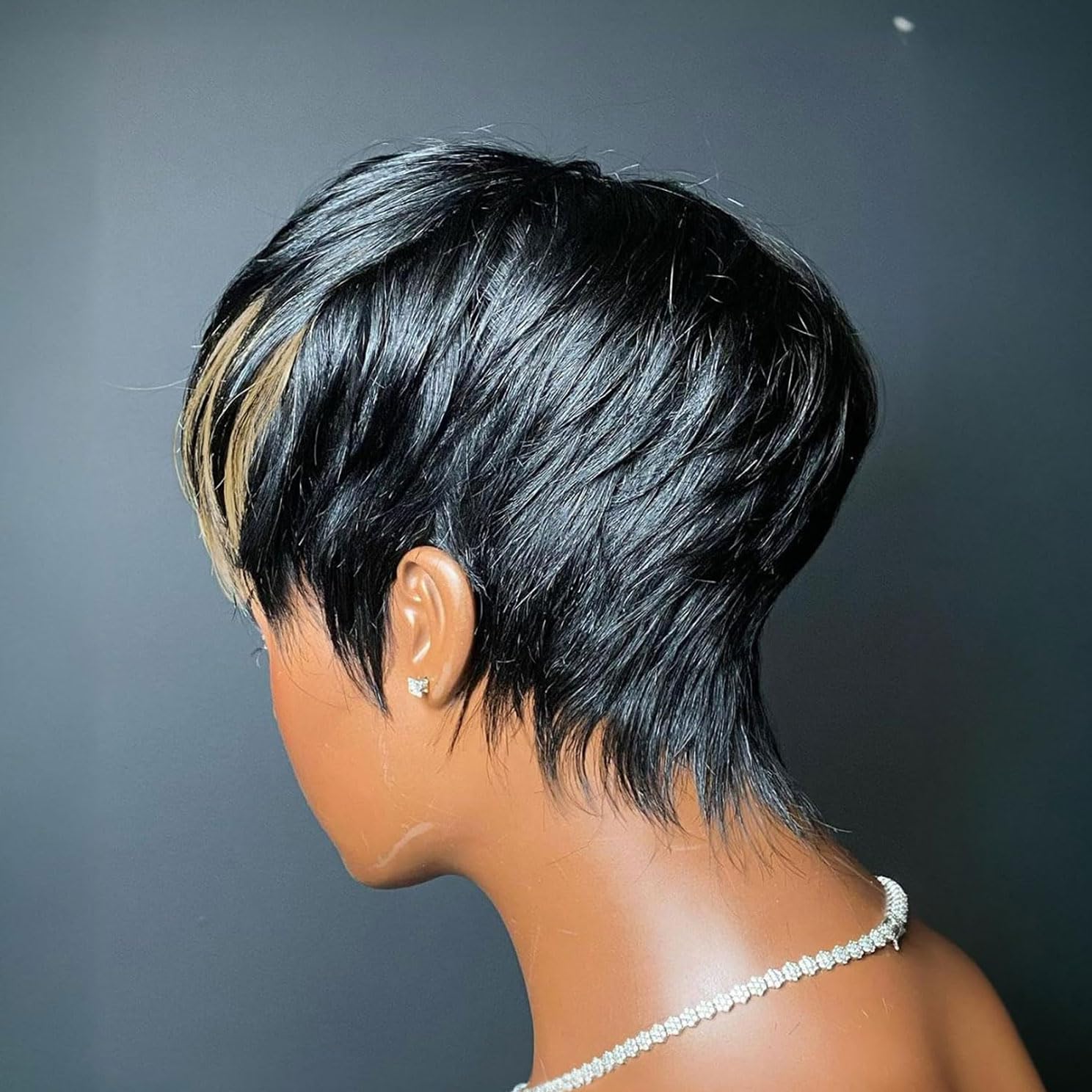 VRZ Pixie Cut Wigs for Black Women Brazilian Curly Pixie Cut Wig Human Hair Glueless Short Layered Wigs With Bangs Natural Black Color No Glue Human Hair Wig for Daily Use