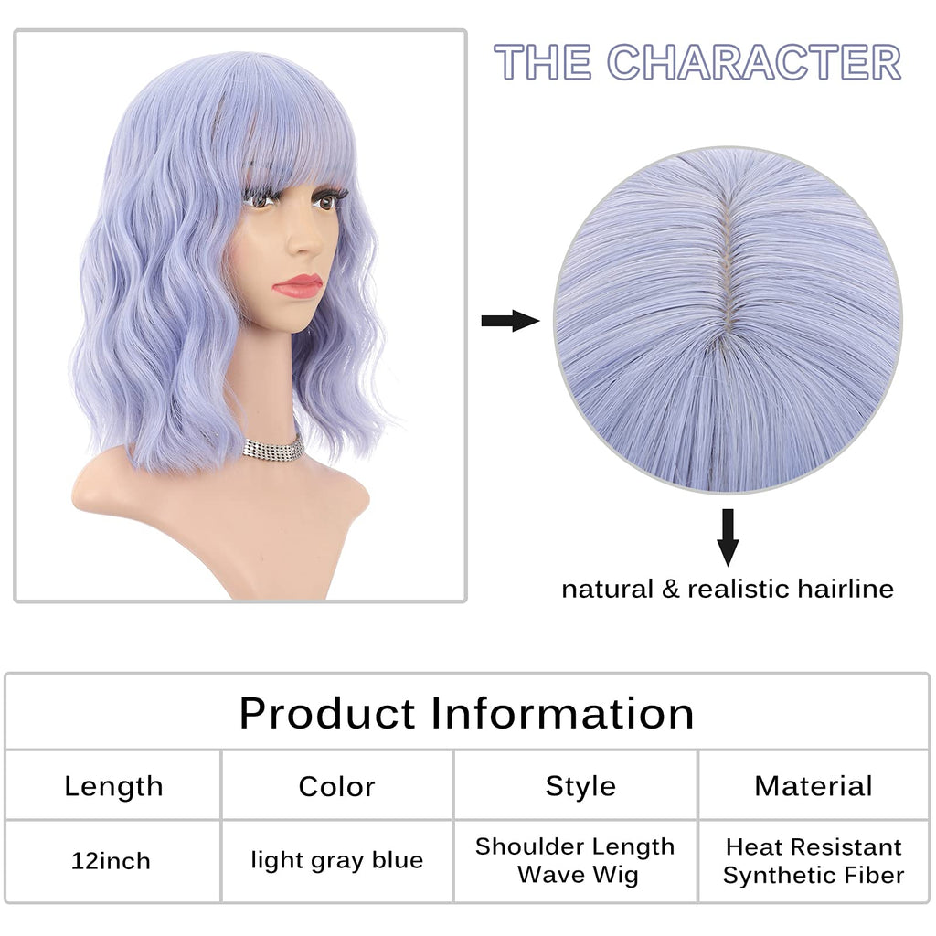 FAELBATY Blonde Wave Short Bob Wigs With Air Bangs Shoulder Length Wig For Women and Girls Curly Wavy Synthetic Cosplay Costume Wig (12" Mix blonde and gold)