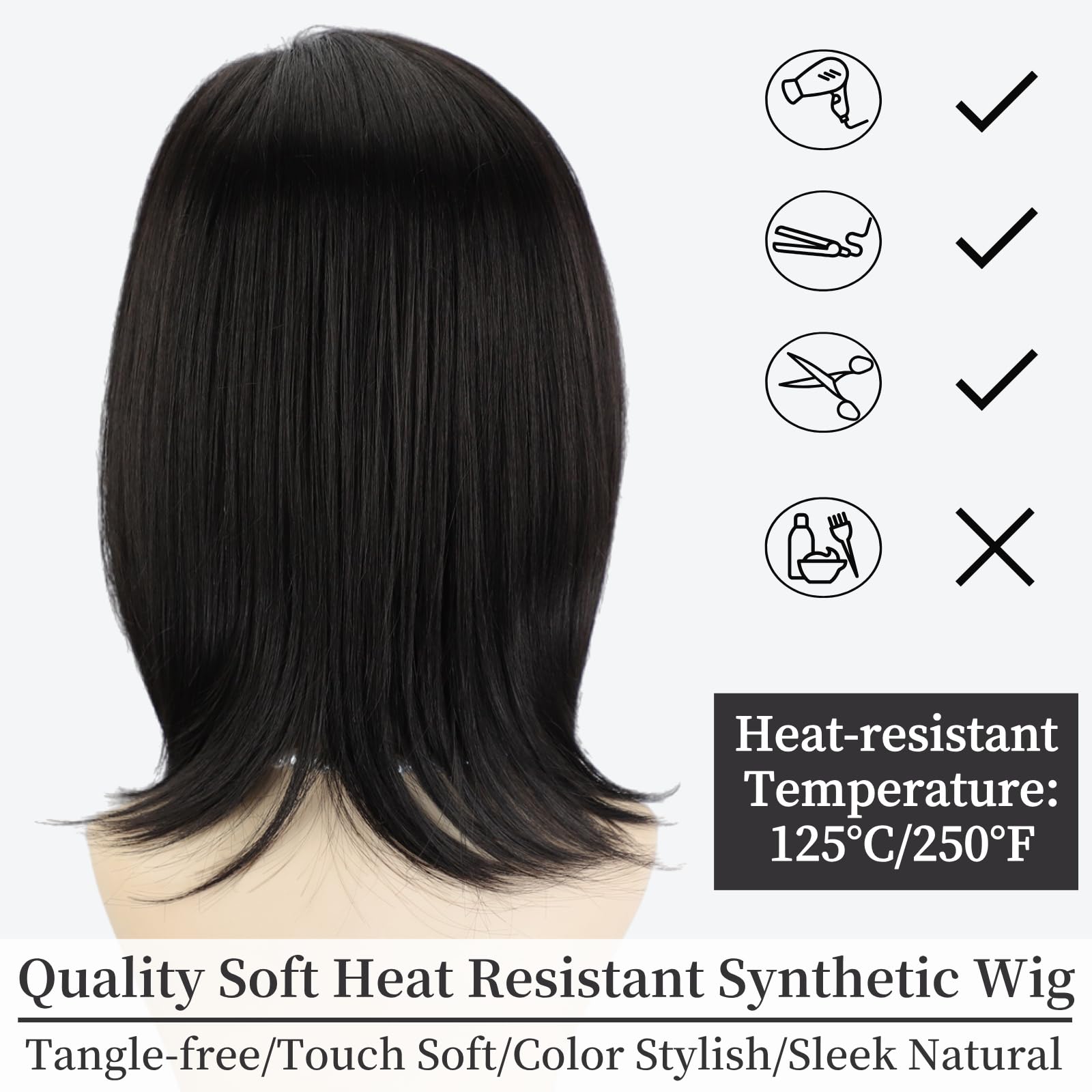 RENERSHOW Ombre Blonde Highlight Layered Bob Wig with Bangs for White Women
