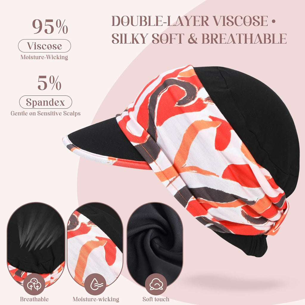 4 Pcs Stretch Chemo Headwear for Women, Soft Cancer Headwear, Viscose Newsboy Cap Elastic Cancer Hat for Hair Loss