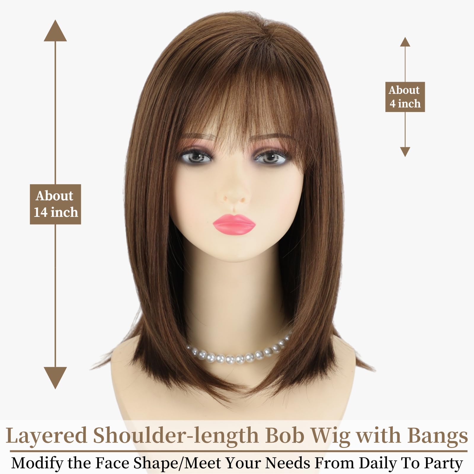 RENERSHOW Ombre Blonde Highlight Layered Bob Wig with Bangs for White Women