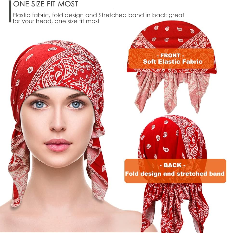 ASHILISIA 4 Pieces Women Chemo Hat Turban Beanie, Pre-Tied Headwraps Headwear Bandana for Hair Loss