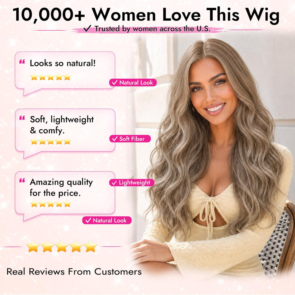 Nnzes Long Brown Mixed Blonde Wavy Wig 4x1 Lace Natural Hairline Middle Part Curly Heat-Resistant Synthetic Fiber for Women & Beginners Daily Party Use 26In