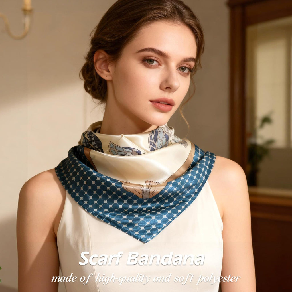 Ciormis 35" Silk Head Scarf for Women, 4 Pcs Satin Hair Scarf Square Silk Bandana Top Neck Scarves Hair Wraps for Sleeping