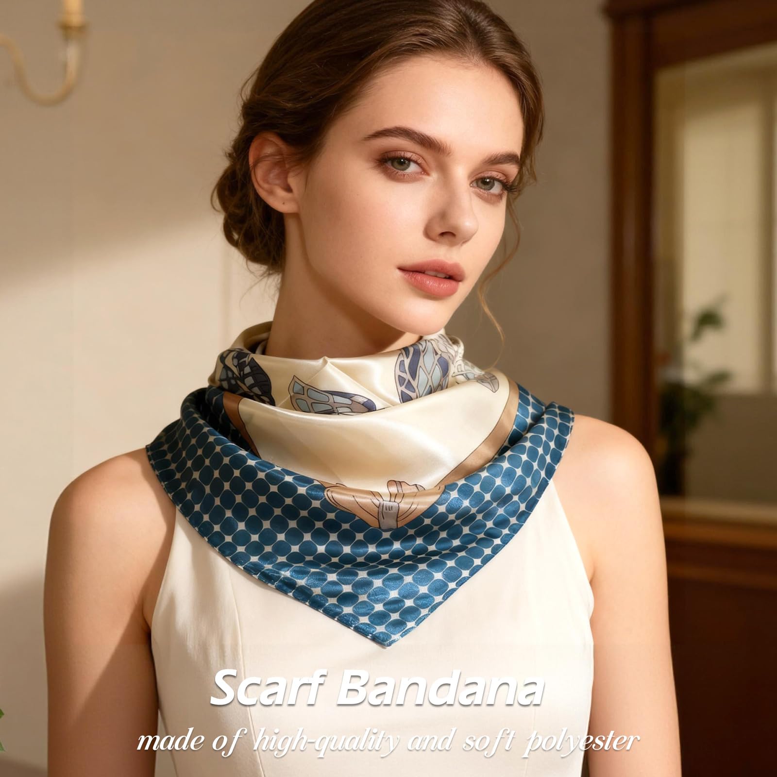 Ciormis 35" Silk Head Scarf for Women, 4 Pcs Satin Hair Scarf Square Silk Bandana Top Neck Scarves Hair Wraps for Sleeping