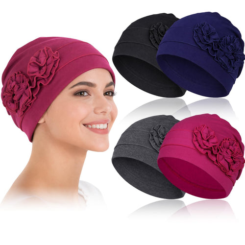 4 Pcs Stylish Cotton Chemo Headwear for Women, Soft Chemo Hats for Hair Loss