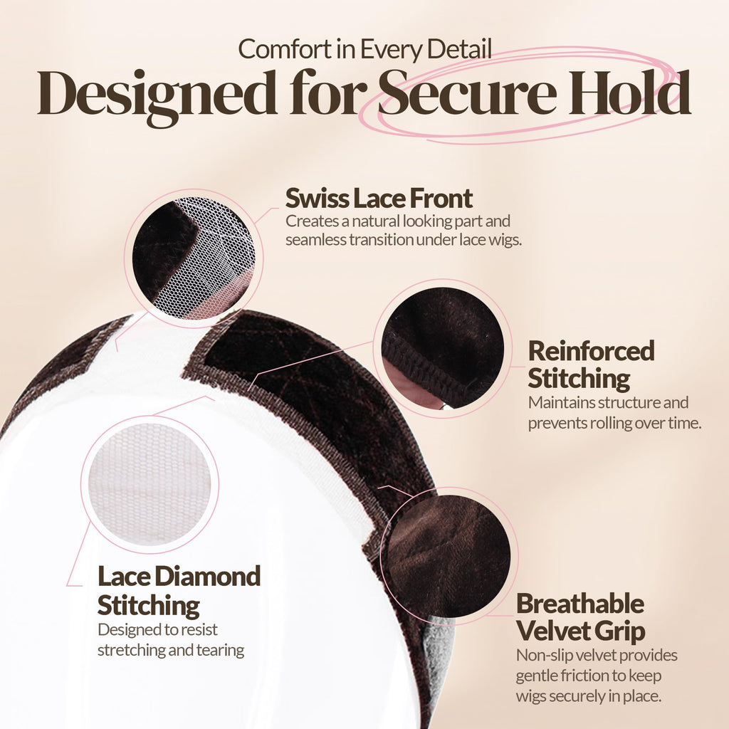 MILANO COLLECTION Wigrip, Premium Lace Wig Band for Women, Fully Adjustable & Reinforced Lace Wig Grip Band by Hairline, Comfortable and Secure Glueless Velvet Headband, Nude