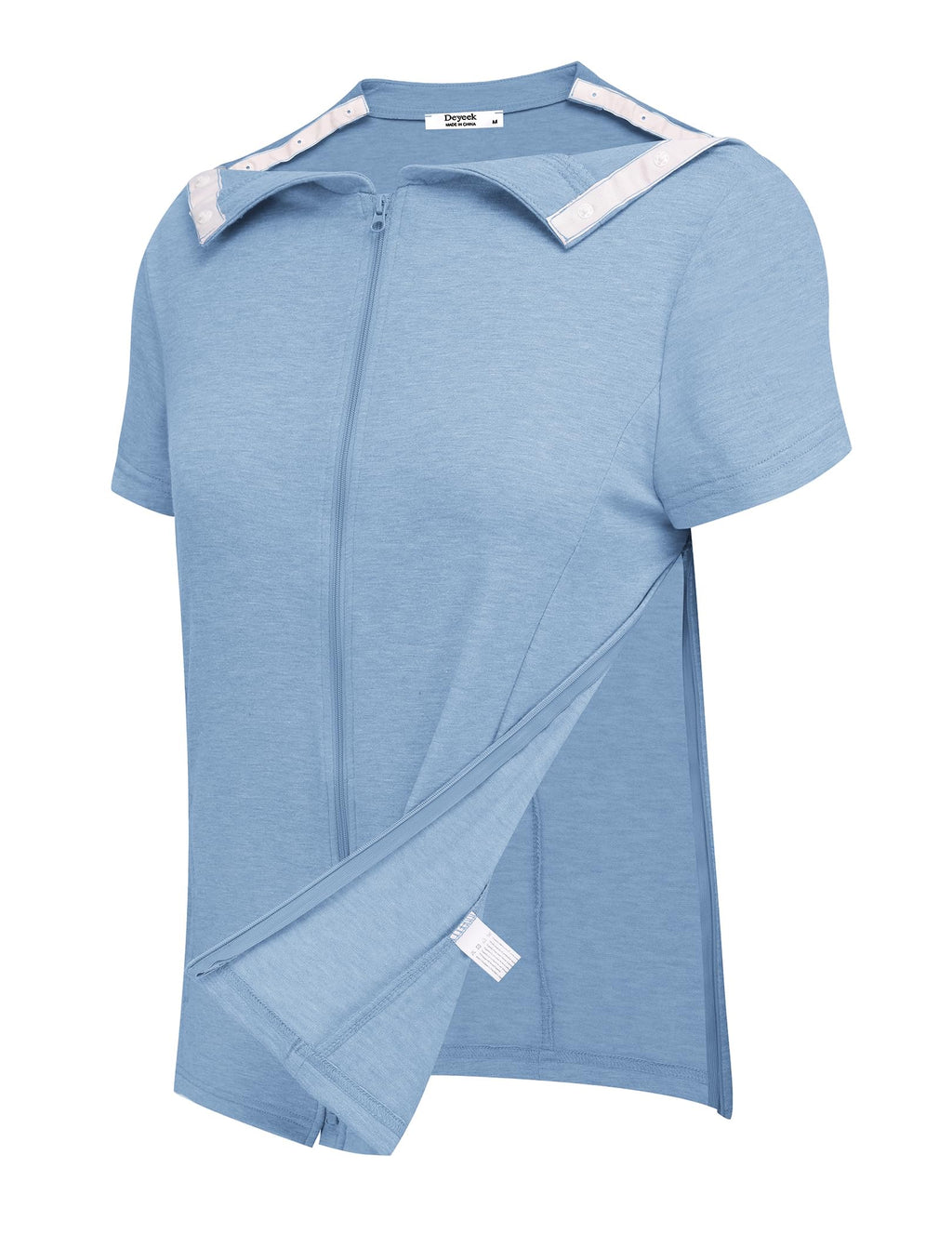 Deyeek Mastectomy Shirts with Drain Pockets Post Shoulder Surgery Tops for Women Chemo Port Short Sleeve with Zippers