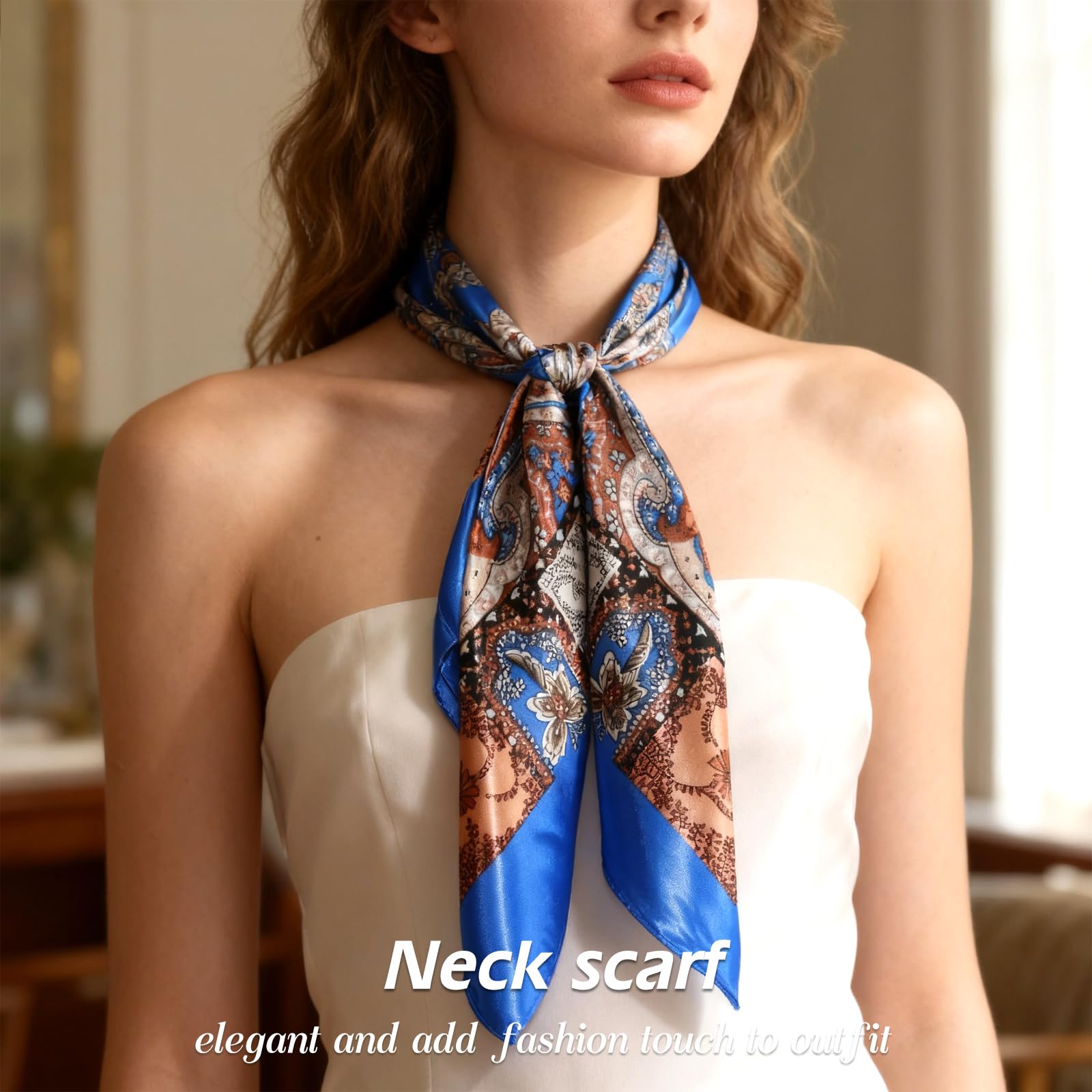 Ciormis 35" Silk Head Scarf for Women, 4 Pcs Satin Hair Scarf Square Silk Bandana Top Neck Scarves Hair Wraps for Sleeping