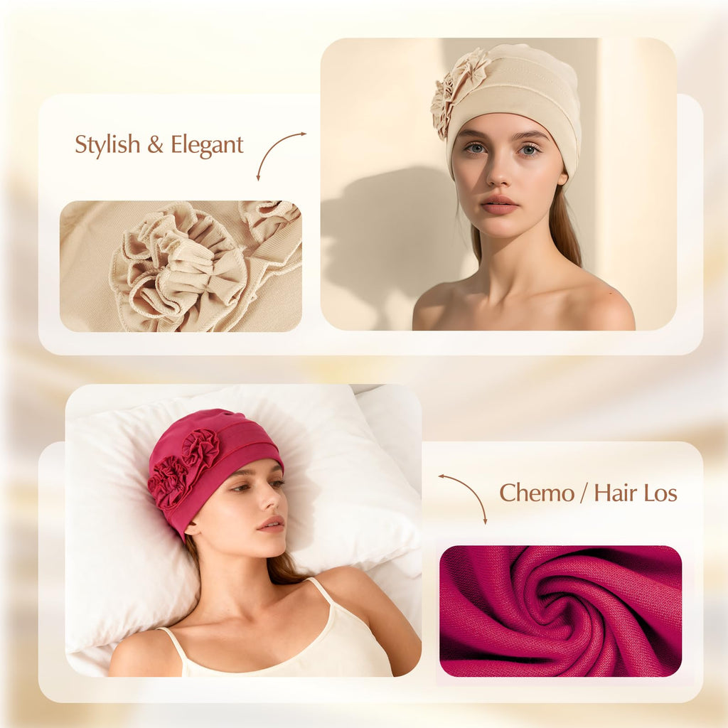 4 Pcs Stylish Cotton Chemo Headwear for Women, Soft Chemo Hats for Hair Loss