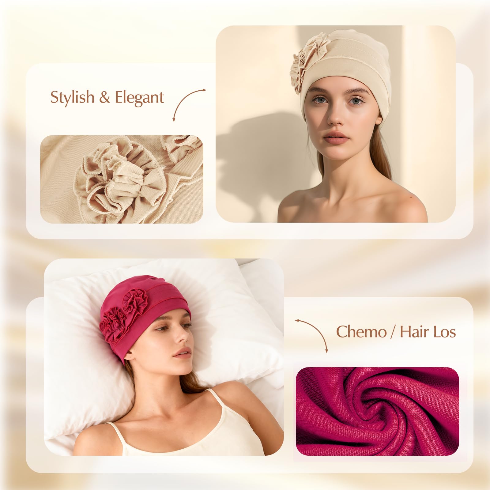4 Pcs Stylish Cotton Chemo Headwear for Women, Soft Chemo Hats for Hair Loss