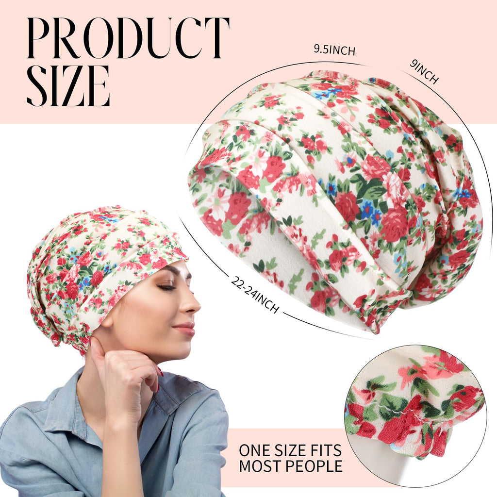 Geyoga 6 Pieces Chemo Headwear Caps for Women Cancer Slouchy Beanies Hats Warm Polyester Turban Hats Stretchy Sleeping