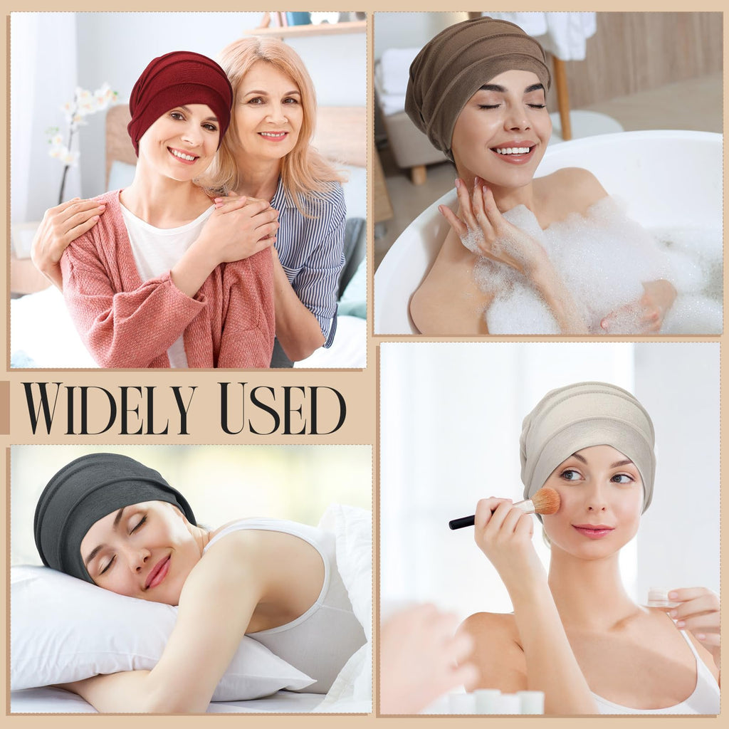 Geyoga 6 Pieces Chemo Headwear Caps for Women Cancer Slouchy Beanies Hats Warm Polyester Turban Hats Stretchy Sleeping