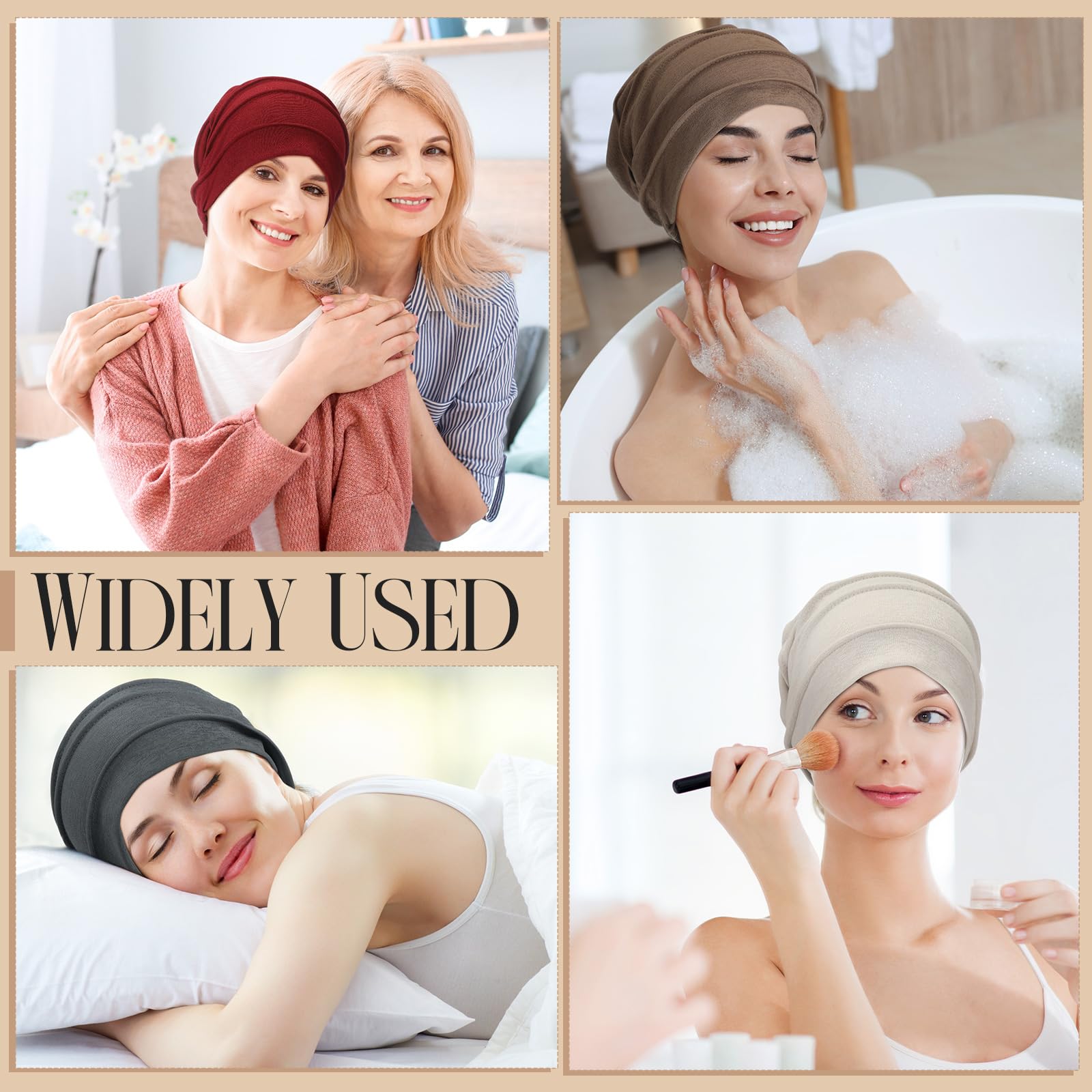 Geyoga 6 Pieces Chemo Headwear Caps for Women Cancer Slouchy Beanies Hats Warm Polyester Turban Hats Stretchy Sleeping