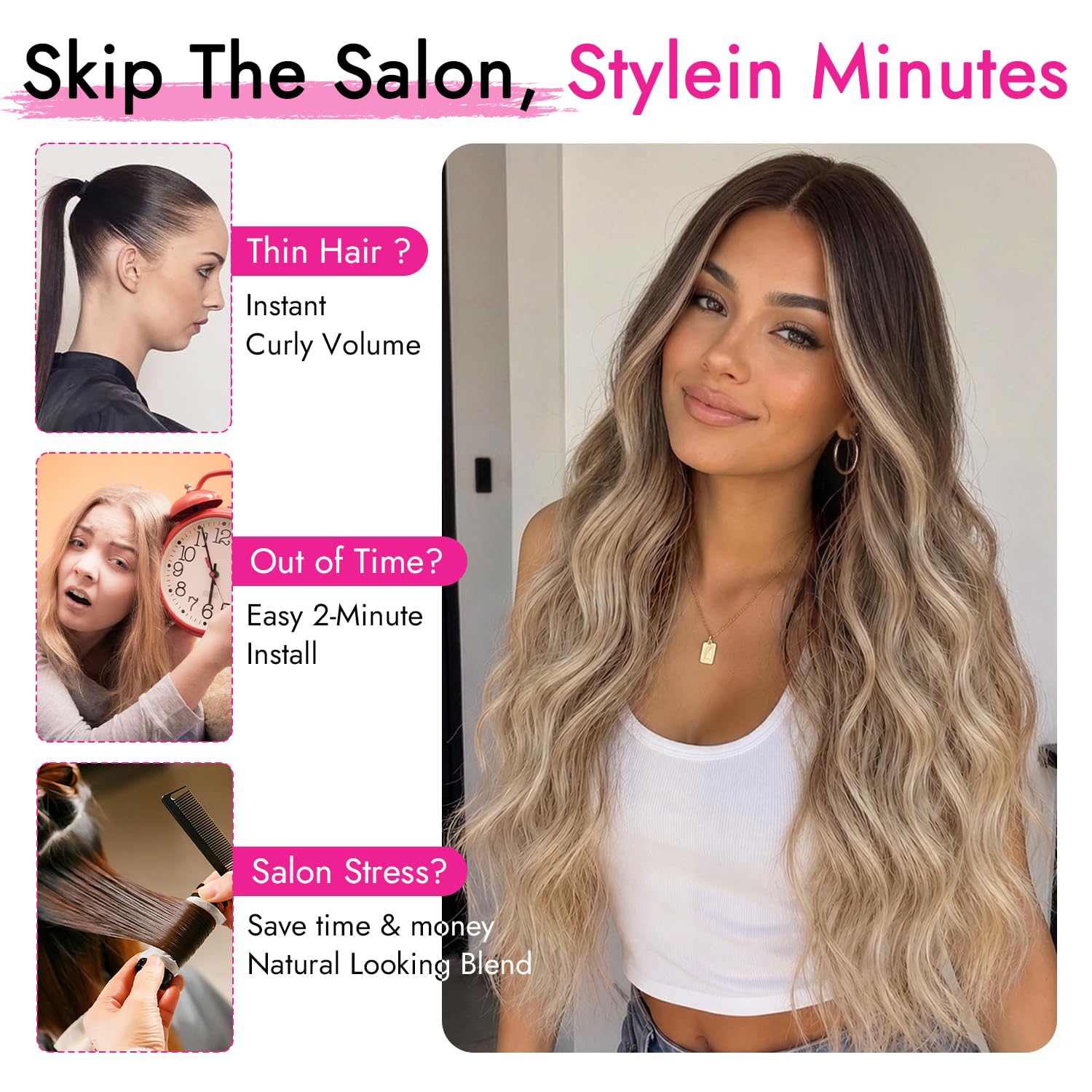 Nnzes Long Brown Mixed Blonde Wavy Wig 4x1 Lace Natural Hairline Middle Part Curly Heat-Resistant Synthetic Fiber for Women & Beginners Daily Party Use 26In
