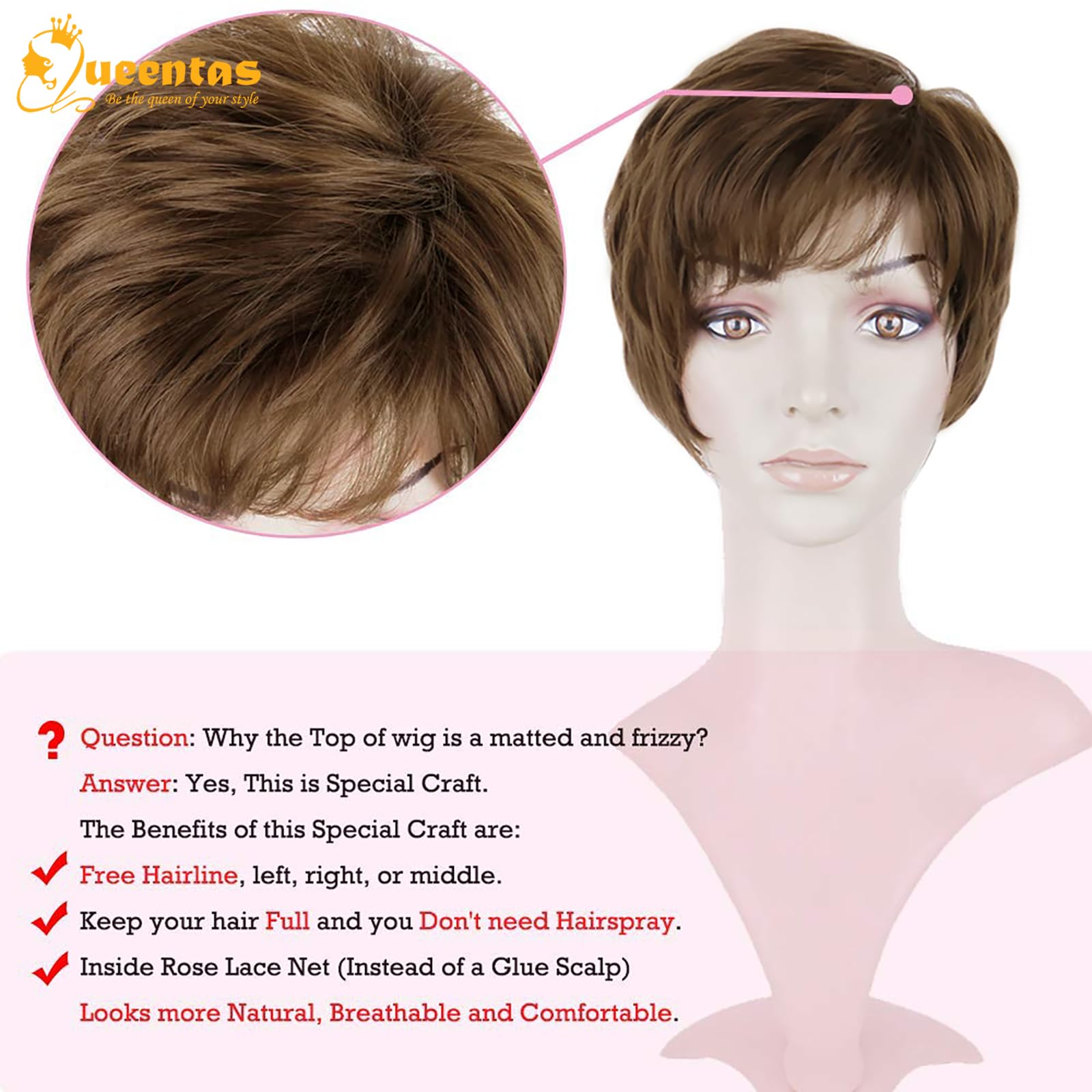 8" Layered Pixie Cut Synthetic Wig for Women Blonde Mixed Brown with Roots