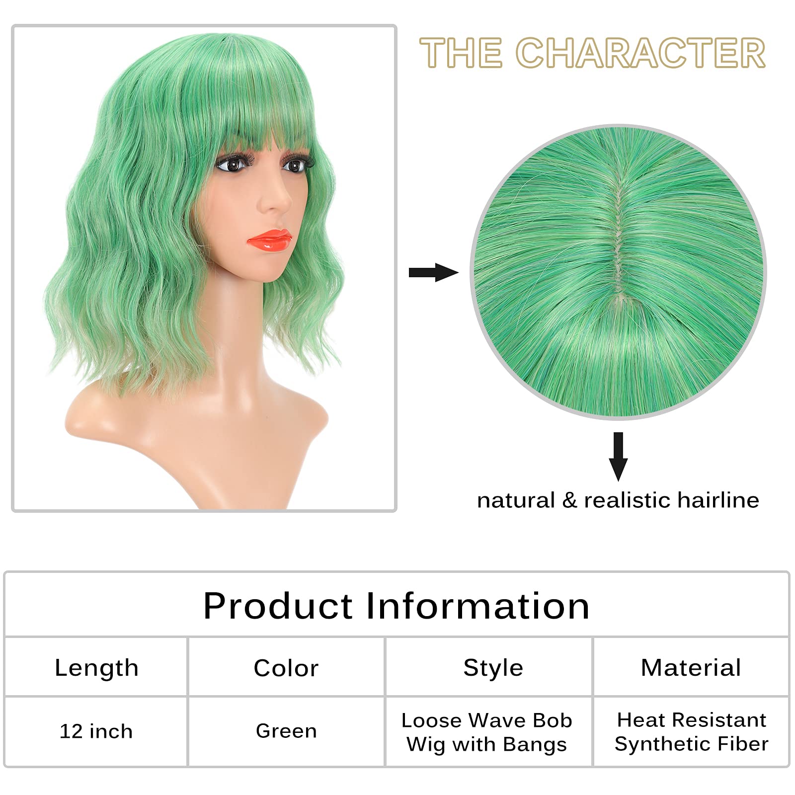 FAELBATY Blonde Wave Short Bob Wigs With Air Bangs Shoulder Length Wig For Women and Girls Curly Wavy Synthetic Cosplay Costume Wig (12" Mix blonde and gold)