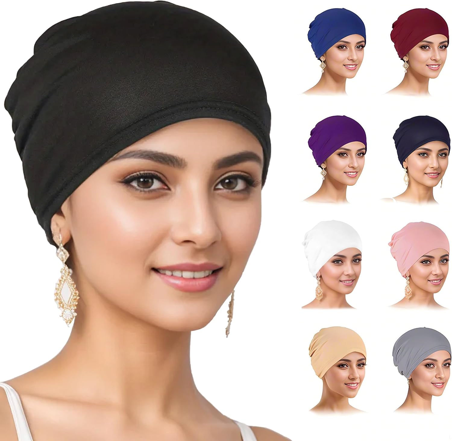 Cmonie 9-12 Pcs Solid Women Chemo Hat Stretchy Turban Beanie