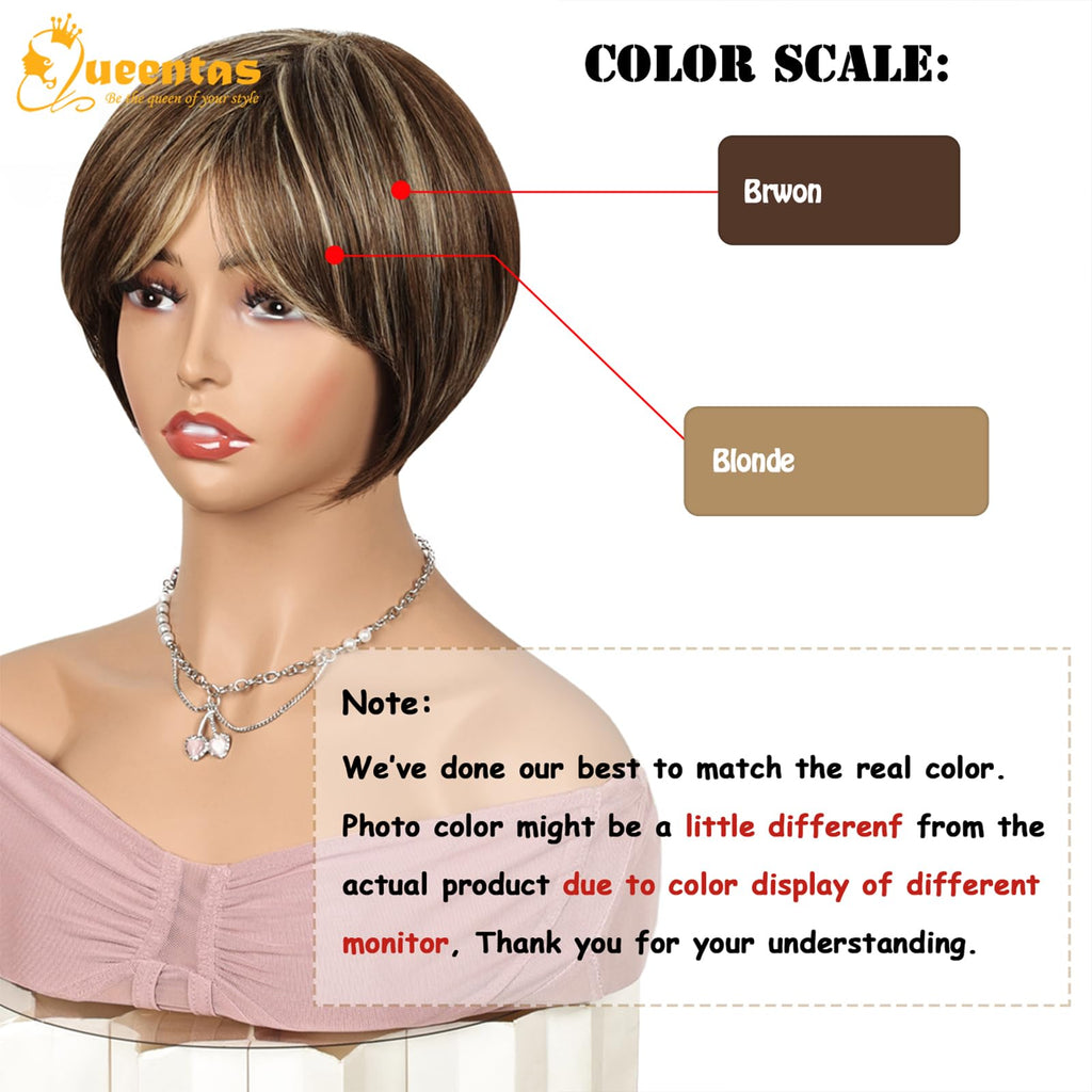 8" Layered Pixie Cut Synthetic Wig for Women Blonde Mixed Brown with Roots