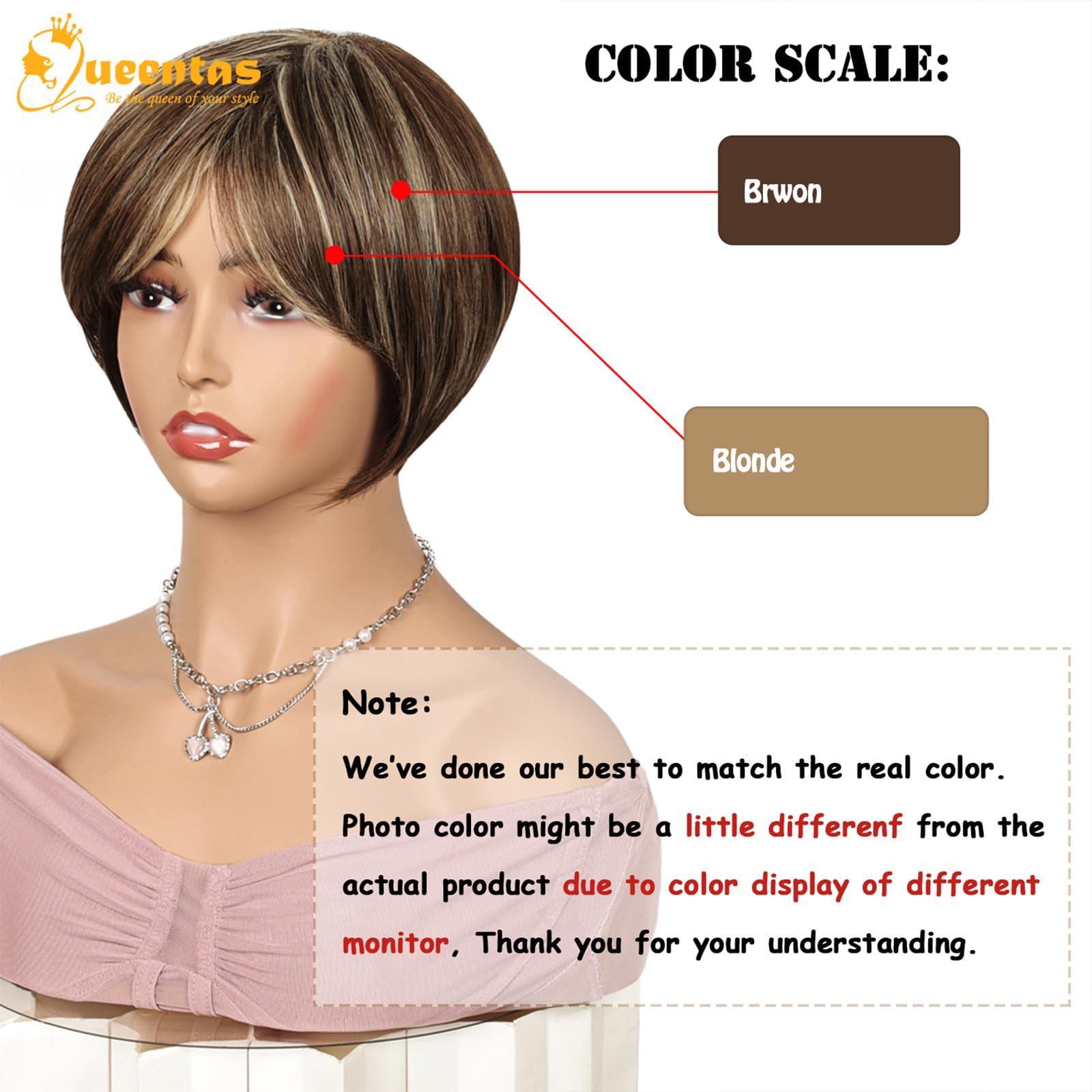 8" Layered Pixie Cut Synthetic Wig for Women Blonde Mixed Brown with Roots