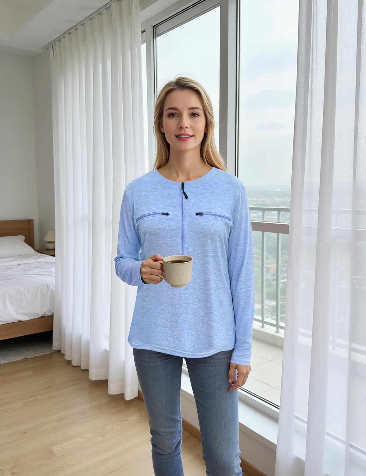 Chemo Port Shirts for Women Long Sleeve Post-Surgery Recovery with 2 Side Snaps Shoulder Surgery & Dialysis Recovery Shirts
