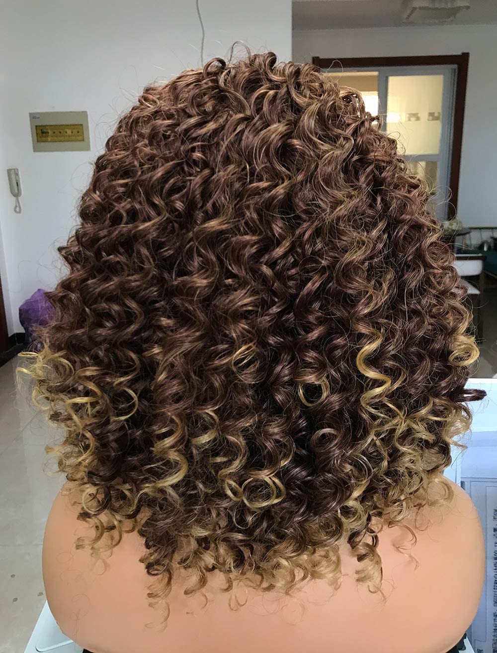 Curly Afro Wigs for Black Women Kinky Curly Wig with Bangs Synthetic Fiber Natural Looking Glueless Hair for Daily Wear