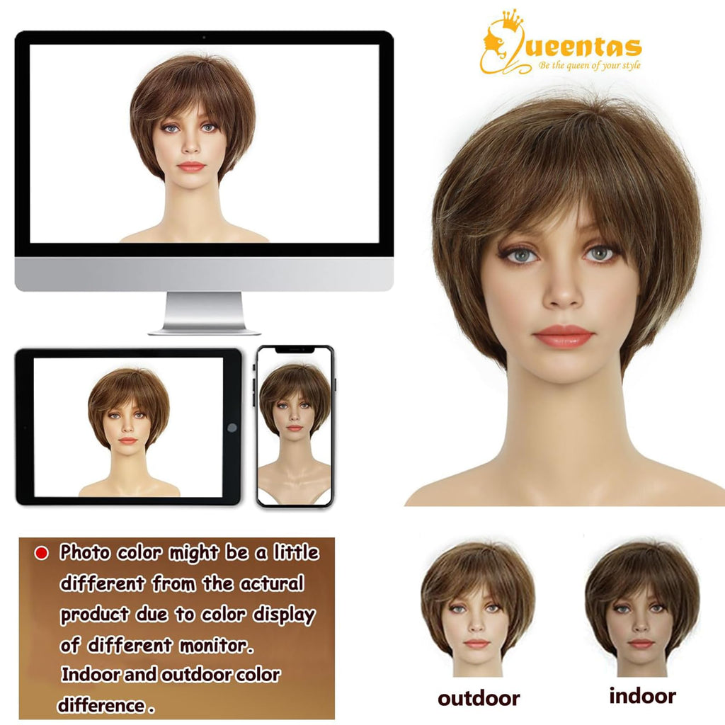 8" Layered Pixie Cut Synthetic Wig for Women Blonde Mixed Brown with Roots