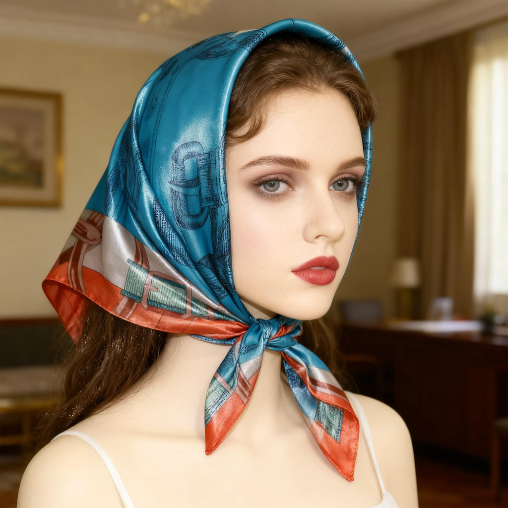 Ciormis 35" Silk Head Scarf for Women, 4 Pcs Satin Hair Scarf Square Silk Bandana Top Neck Scarves Hair Wraps for Sleeping