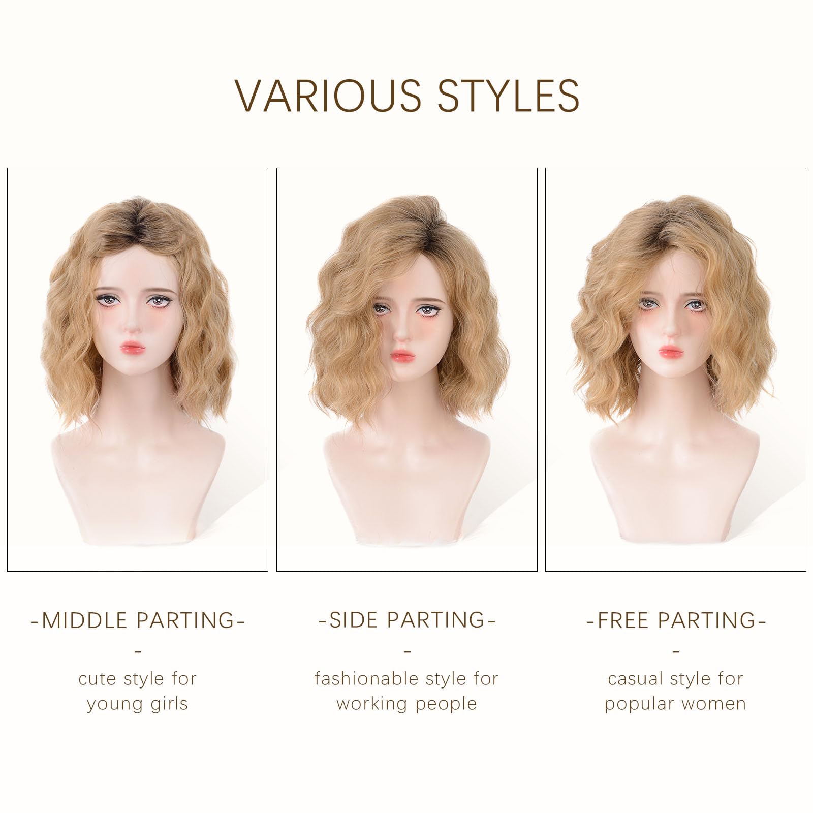 Aida ble Short Ombre Ash Blonde Wavy Wigs for Women 14 Inch Shoulder Length Curly Wavy Bob Wig Synthetic Natural Hair Wig for Daily Party Use (Ash Blonde, 14 inch)