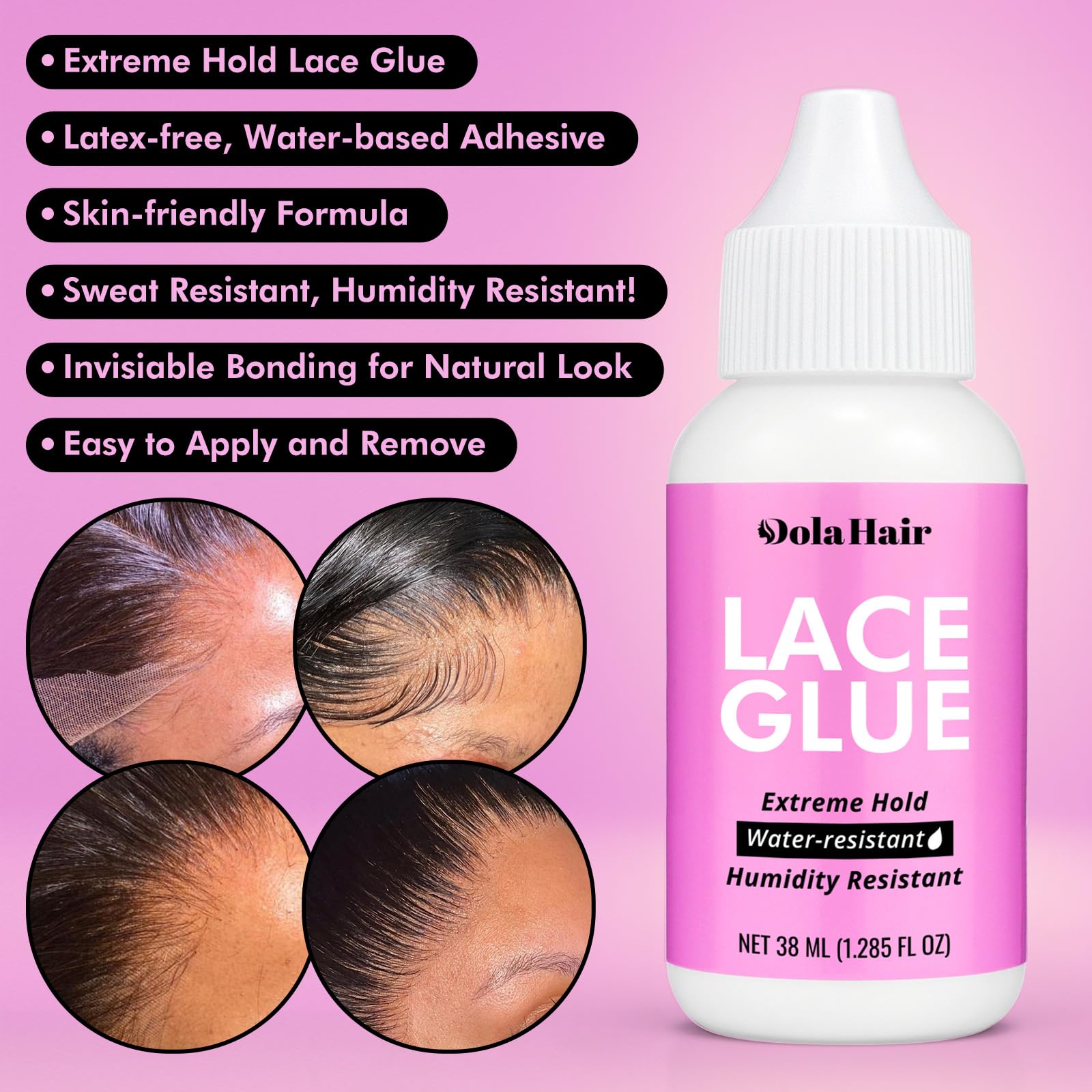 Dolahair Extreme Hold Lace Glue for Wigs, Waterproof, Invisible Bonding, 1.285 Ounce