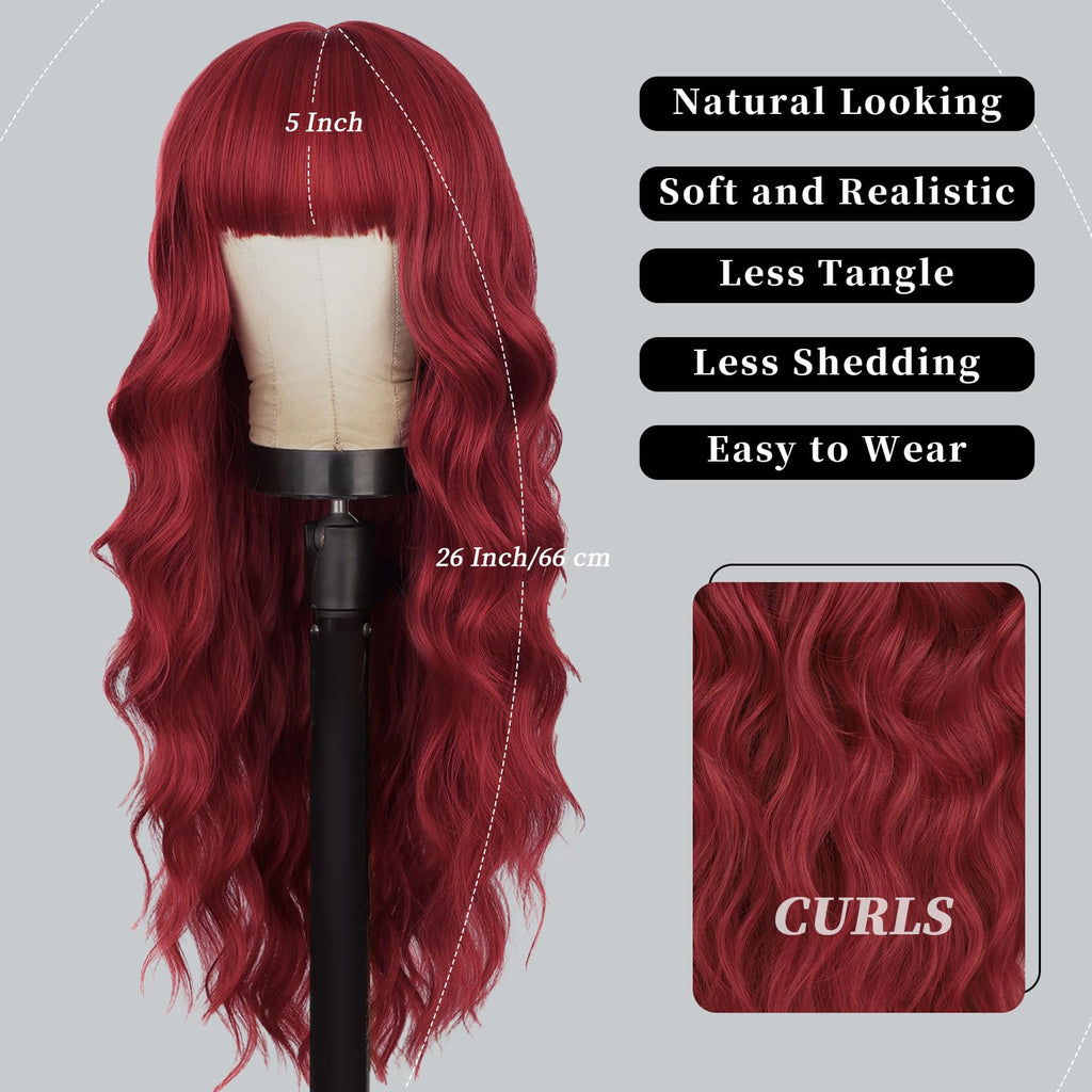 Lativ Ombre Blonde Brown Wig with Bangs Long Wavy Curly Wig with Brown End