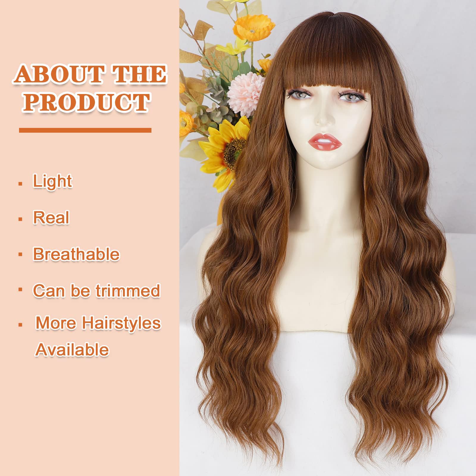 Lativ Ombre Blonde Brown Wig with Bangs Long Wavy Curly Wig with Brown End
