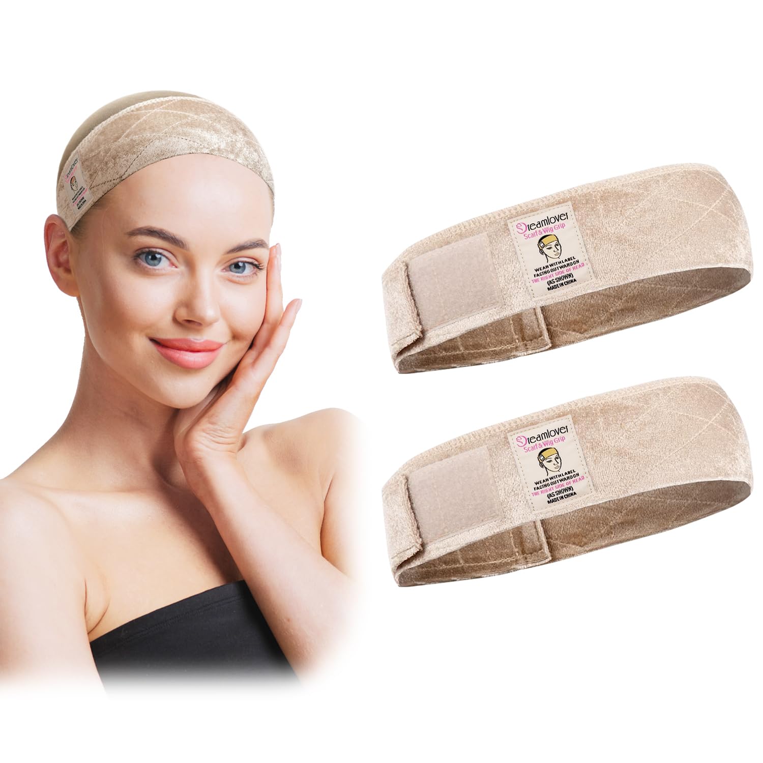 Dreamlover Wig Grip Band, Non-Slip 2 PCS Adjustable Headband for Wigs, Nude
