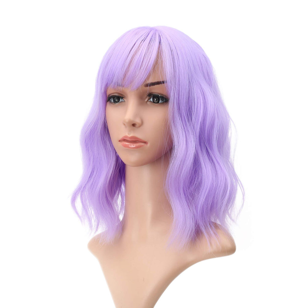 FAELBATY Blonde Wave Short Bob Wigs With Air Bangs Shoulder Length Wig For Women and Girls Curly Wavy Synthetic Cosplay Costume Wig (12" Mix blonde and gold)