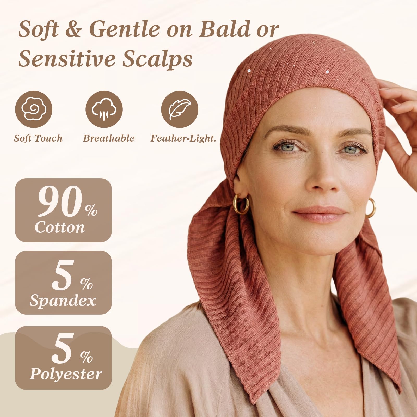 Pretied Head Scarves for Women – Fashionable Glitter Turban Head Wraps, Stylish Chemo Headwear, Elegant Hair Coverings
