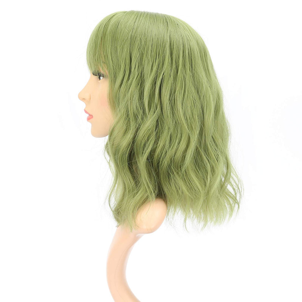 FAELBATY Blonde Wave Short Bob Wigs With Air Bangs Shoulder Length Wig For Women and Girls Curly Wavy Synthetic Cosplay Costume Wig (12" Mix blonde and gold)
