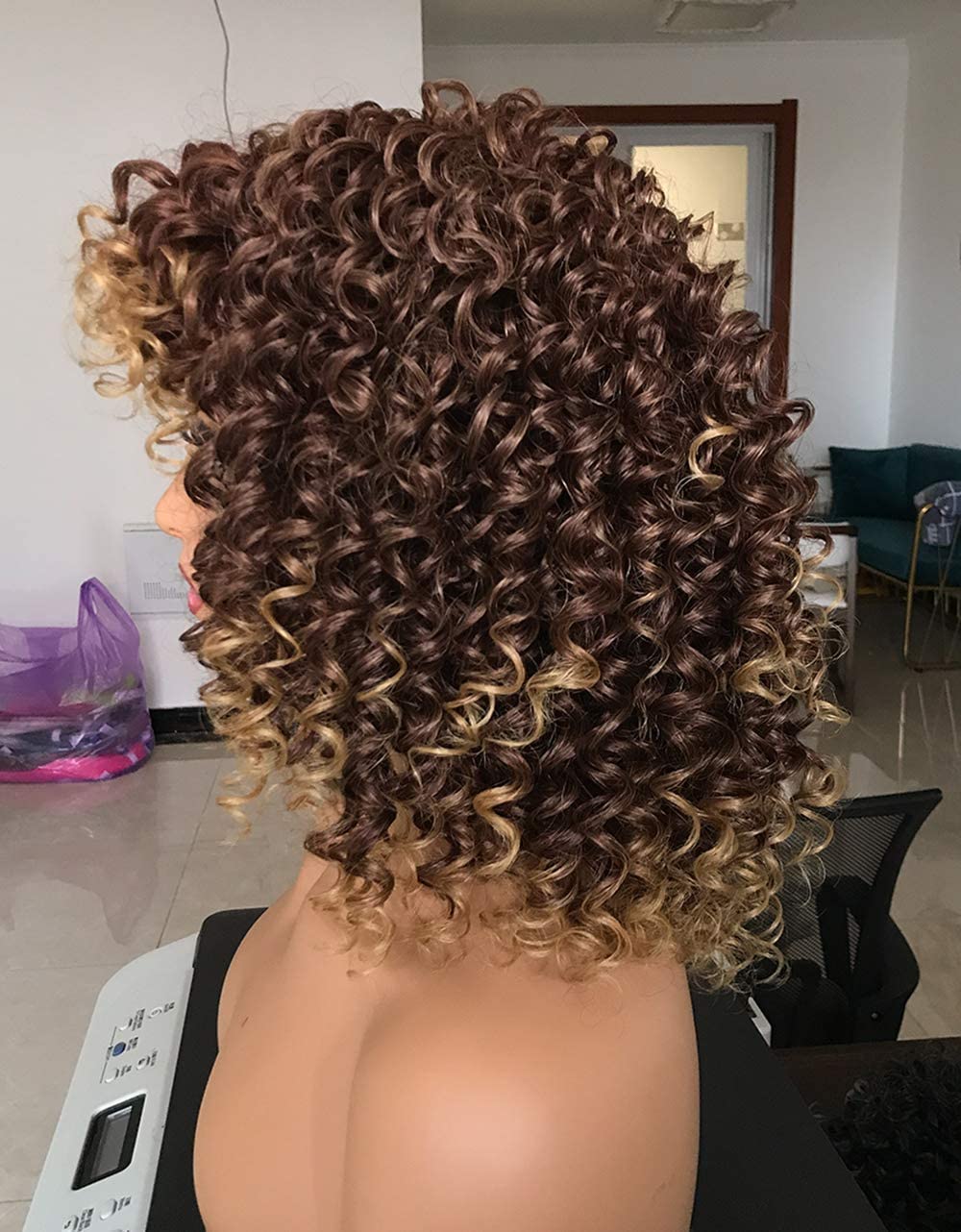 Curly Afro Wigs for Black Women Kinky Curly Wig with Bangs Synthetic Fiber Natural Looking Glueless Hair for Daily Wear