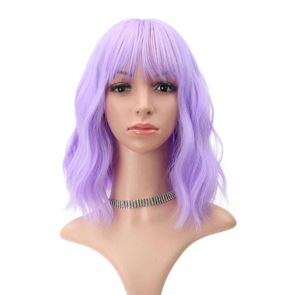 FAELBATY Blonde Wave Short Bob Wigs With Air Bangs Shoulder Length Wig For Women and Girls Curly Wavy Synthetic Cosplay Costume Wig (12" Mix blonde and gold)