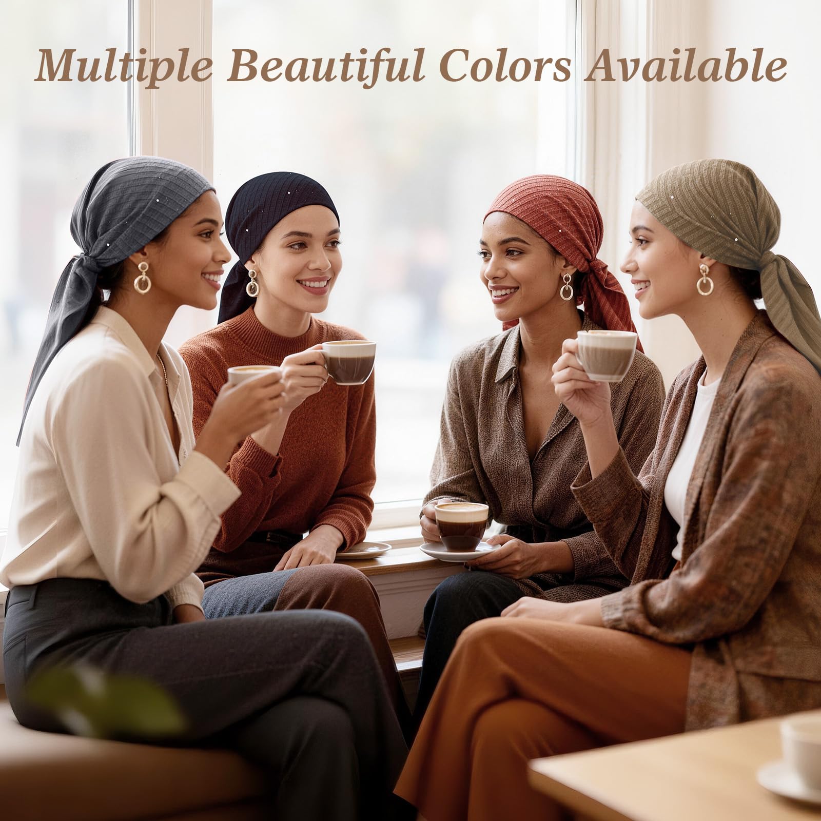Pretied Head Scarves for Women – Fashionable Glitter Turban Head Wraps, Stylish Chemo Headwear, Elegant Hair Coverings