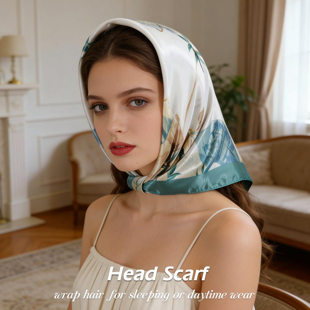 Ciormis 35" Silk Head Scarf for Women, 4 Pcs Satin Hair Scarf Square Silk Bandana Top Neck Scarves Hair Wraps for Sleeping