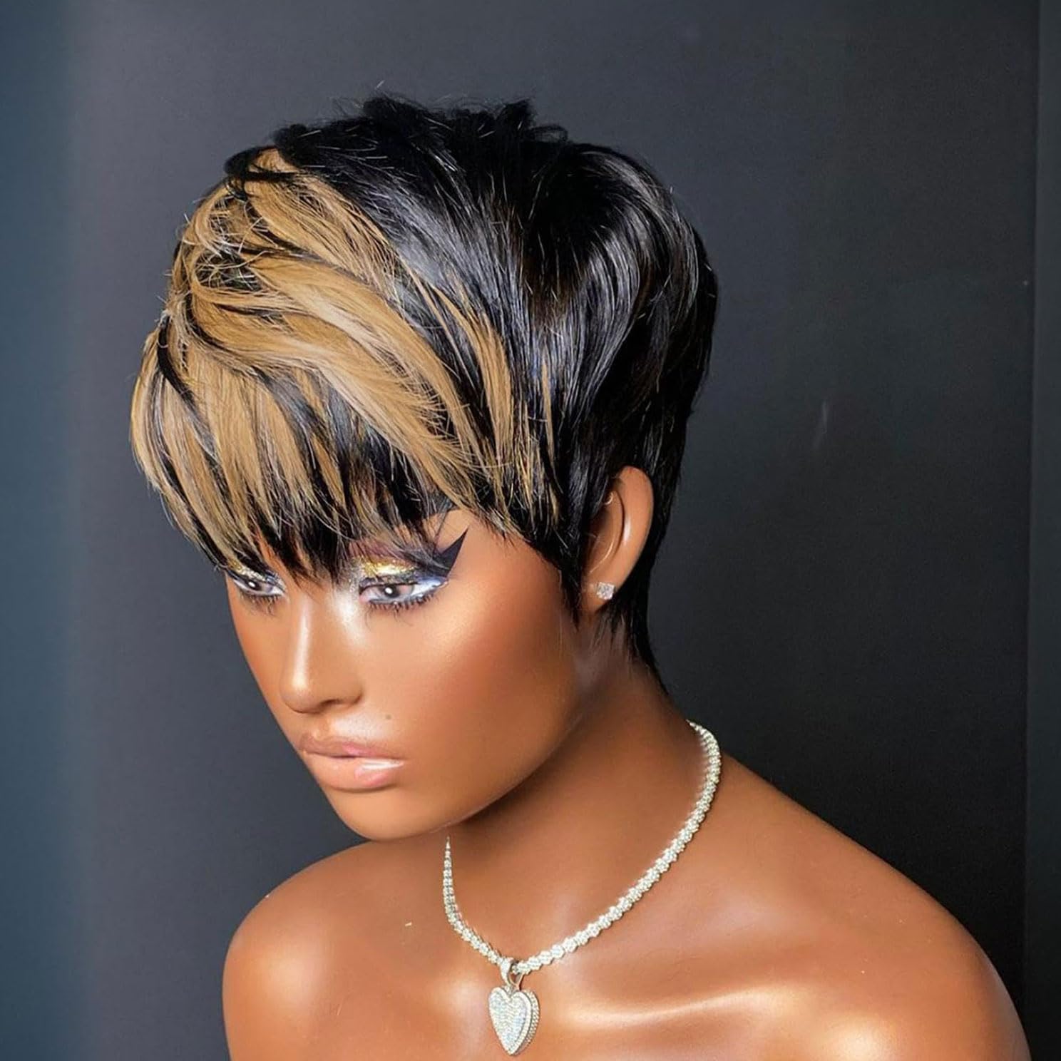 VRZ Pixie Cut Wigs for Black Women Brazilian Curly Pixie Cut Wig Human Hair Glueless Short Layered Wigs With Bangs Natural Black Color No Glue Human Hair Wig for Daily Use