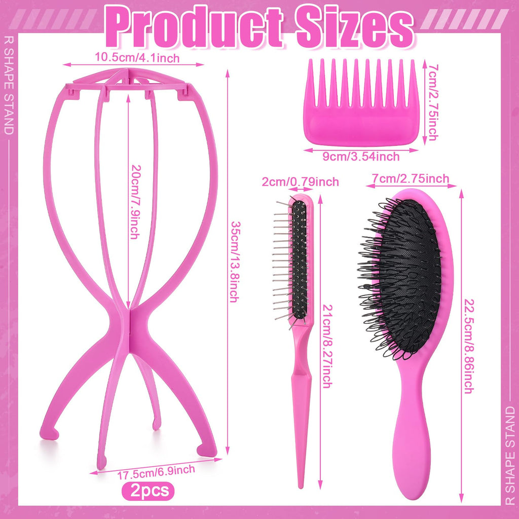 ProSuites 2 Pack Wig Head Stand with 3 PCS Wig Brush Comb, Travel Wig Holder Comb Set for Women Multiple Wigs