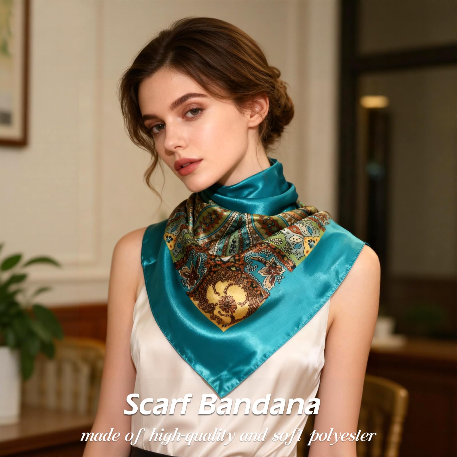 Ciormis 35" Silk Head Scarf for Women, 4 Pcs Satin Hair Scarf Square Silk Bandana Top Neck Scarves Hair Wraps for Sleeping