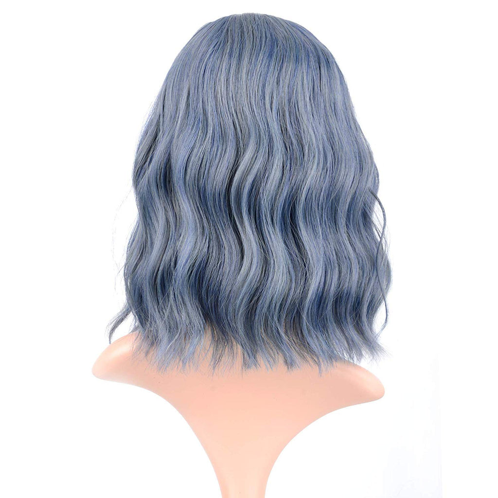 FAELBATY Blonde Wave Short Bob Wigs With Air Bangs Shoulder Length Wig For Women and Girls Curly Wavy Synthetic Cosplay Costume Wig (12" Mix blonde and gold)