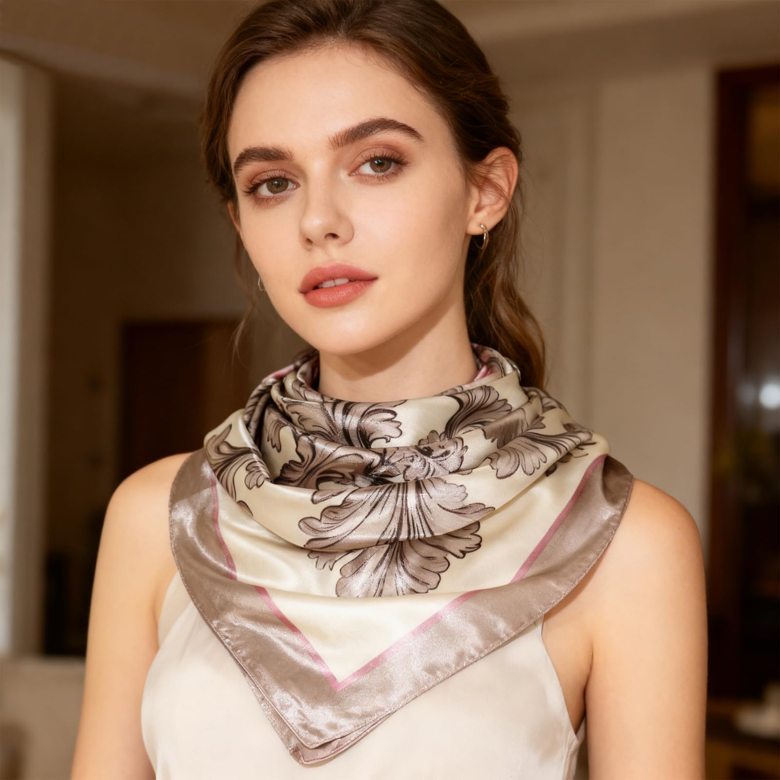 Ciormis 35" Silk Head Scarf for Women, 4 Pcs Satin Hair Scarf Square Silk Bandana Top Neck Scarves Hair Wraps for Sleeping