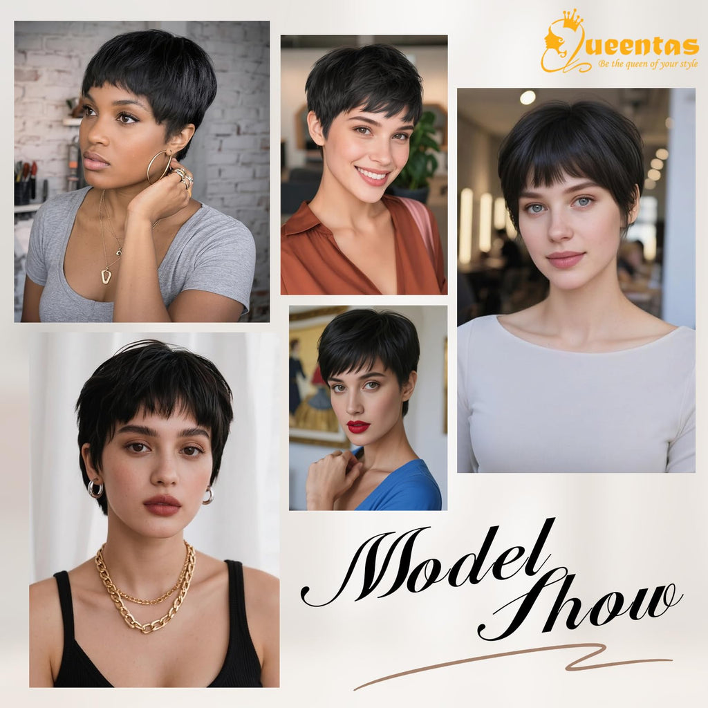 8" Layered Pixie Cut Synthetic Wig for Women Blonde Mixed Brown with Roots