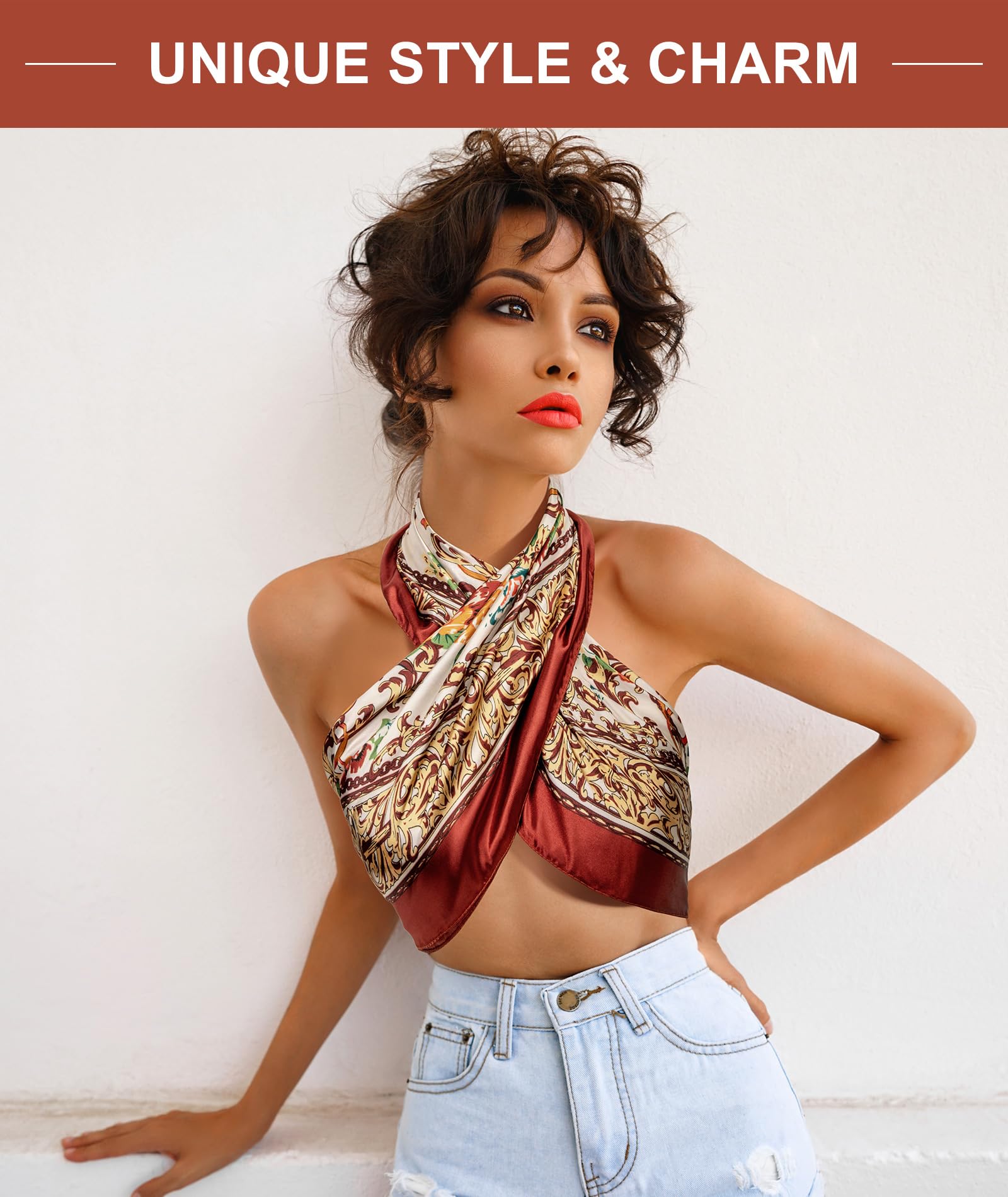 Senker Fashion 2Pcs 35" Silk Head Scarf for Women