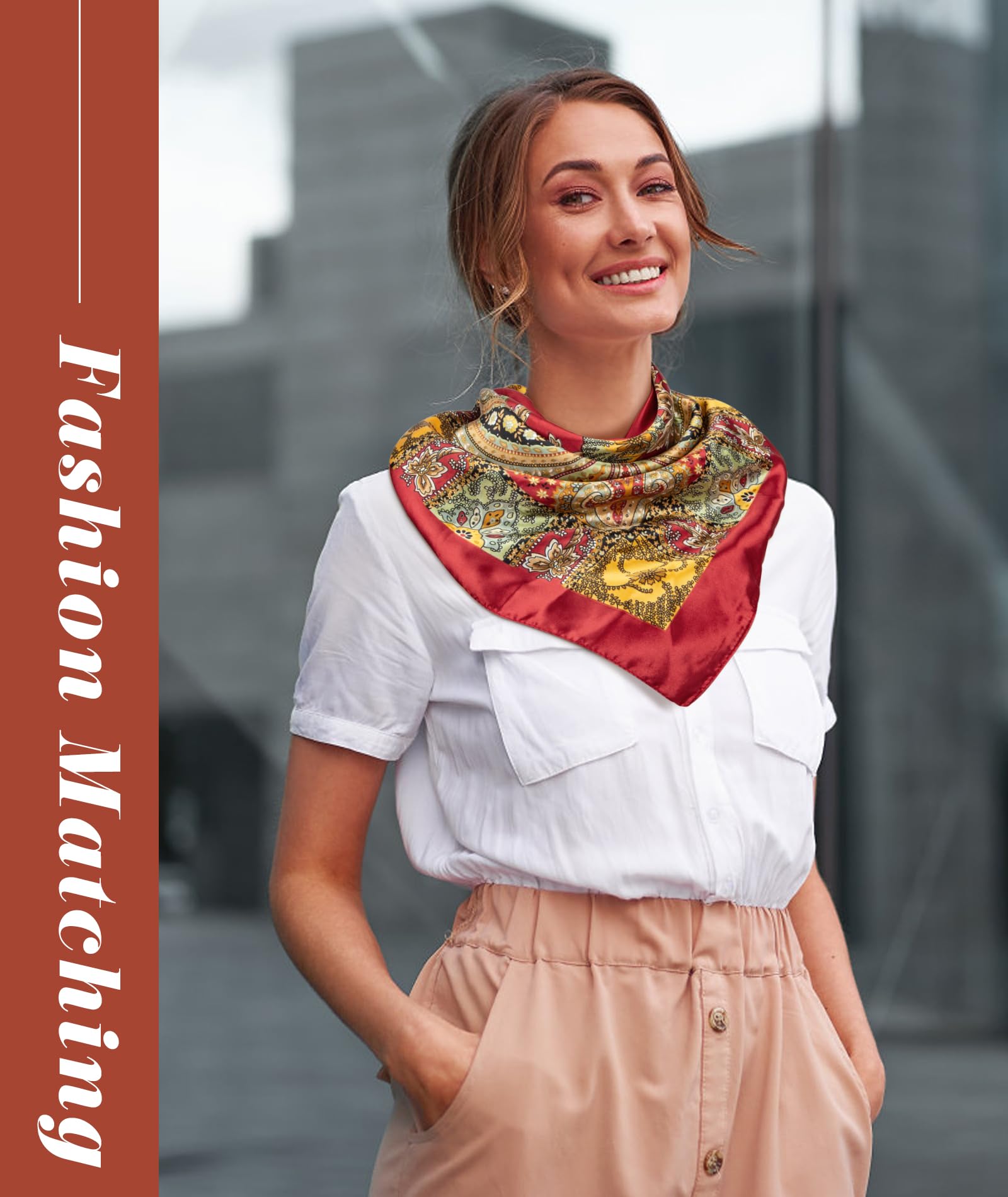 Senker Fashion 2Pcs 35" Silk Head Scarf for Women