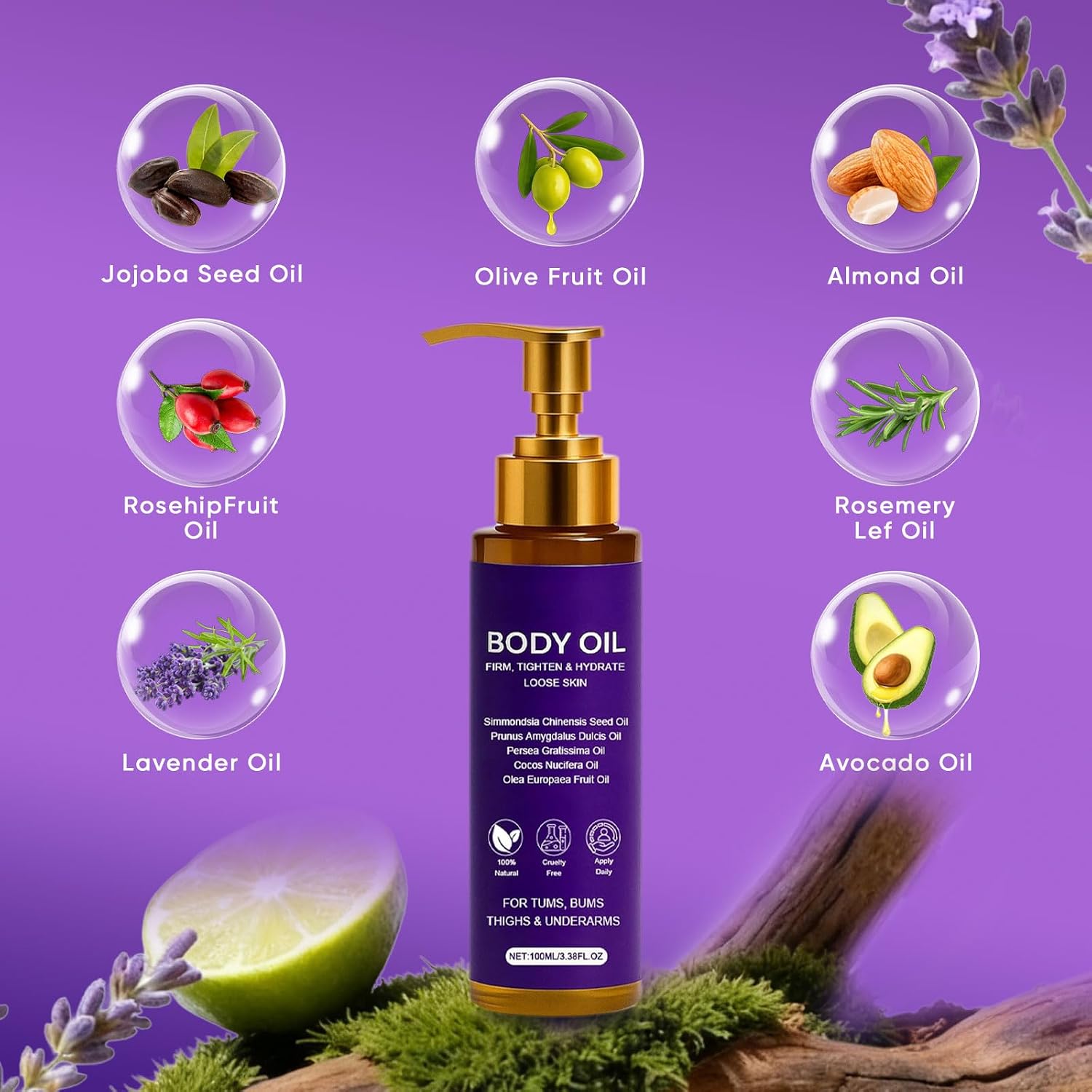 Body Firming Oil, Luxury Body Oil for Crepe Skin, 8 Natural Plant Cold-Pressed Oils, Deep Hydration & Moisturize, Firming Tightening & Hydrating Body Serum, Smooths Skin for Women