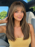 Eawwii Wig with Bangs for Women,Brown Blonde Synthetic 4x4 Scalp Wigs